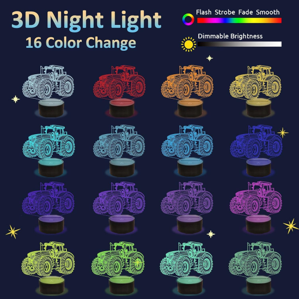 Tractor 3D Illusion Night lamppu, Attivolife 16 Värinvaihto