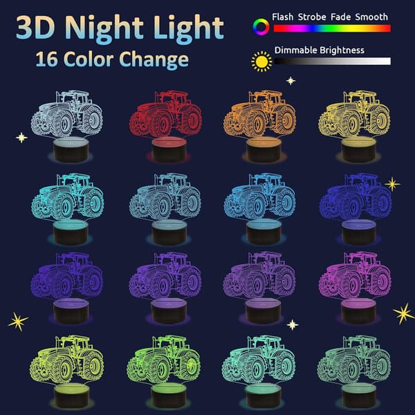 Traktor 3D Illusjonsnattlampe, Attivolife 16 Fargeendringer