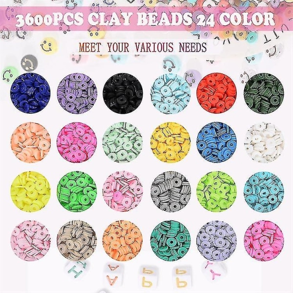 3600 stk Clay Flat Beads Polymer Clay Beads 24 farger 6mm runde leire spacer Beads Leirperler for smykker - Perfet