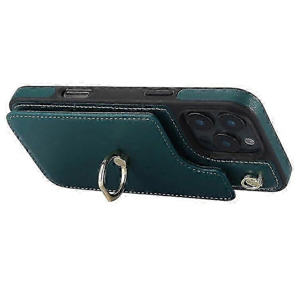 Kompatibel med iPhone 16 Pro Max Cover Kortholder Støtteben PU+TPU Telefon Cover med Skulderrem - Perfekt Blackish Green