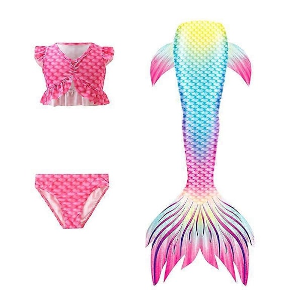 3 st/set Flickor Sjöjungfrusvans Baddräkt Barn Sjöjungfru Ariel Cosplay Kostym Fantasy Strand Bikini Set-Perfekt Fuchsia 110cm