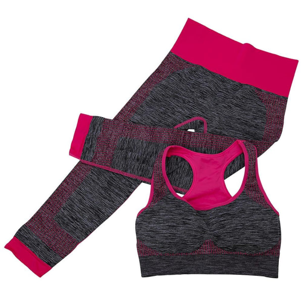 Gymdrakter for kvinner Yoga BH Leggings Fitness Sportsklær (Rosa Rød M) - Perfet
