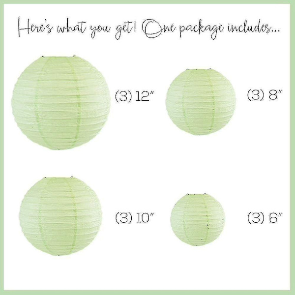 12 stk Papirlykter Multifargede Dekorative Runde Papirlykter for Festivalfest Jubileum med 4 Størrelser - Perfekt Mint Green