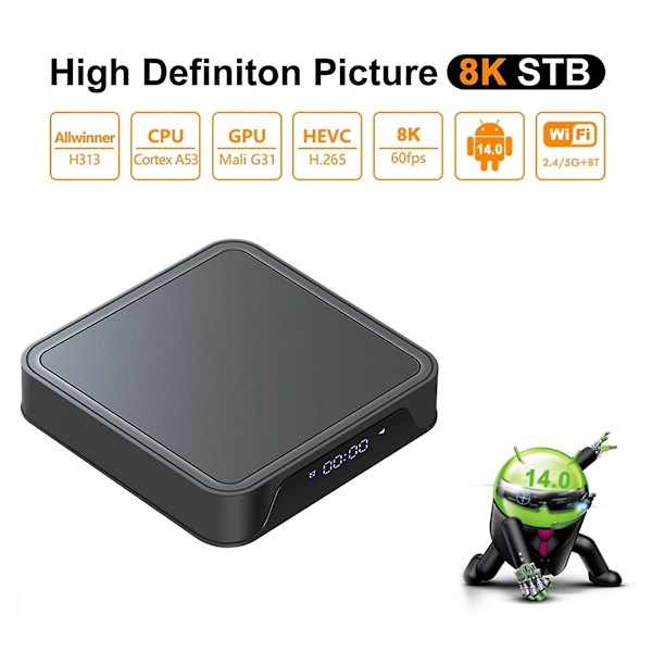 TV98 Pro ATV TV-boks 2G+8G H313 2.4G+5G WIFI+Bluetooth 5.2 Android 14 Set Top Box Media Player EU Pl-Perfet