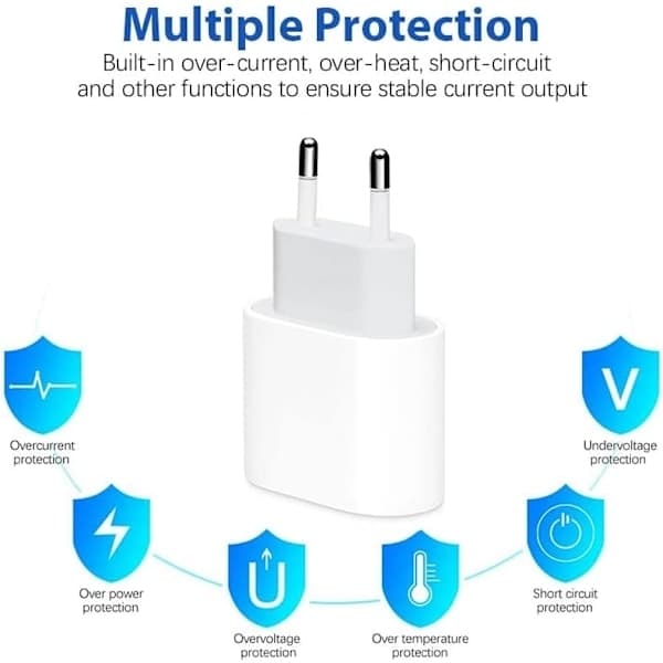 Oplader - 20W USB-C Hurtigoplader Adapter + 2m Datakabel (Hvid, 2-pak, USB-C) 2-pack USB-C