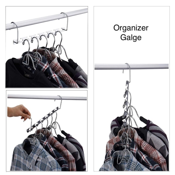 6st Magic Hanger Krokar Space Coat Closet Garderob Organizers - Perfet silver