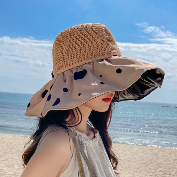 Sun Hats For Women Summer Black Glue Female Wave Point Hollow - Perfet Khaki