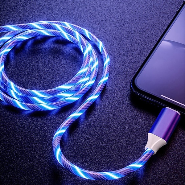 LED-lys Glødende 5A hurtigladekabler til iPhone Redmi - Perfet blue 1m