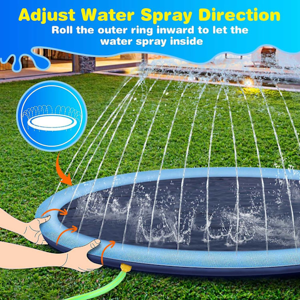 Sprinklermatte for barn og hunder, ekstra stor sprinklermatte, sklisikker tykk sprinkler hundebasseng sommer utendørs vannspill for hagen - Perfekt 170cm