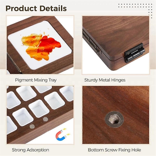 24 Rums Træ Akvarel Palette Valnøddetræ Rejse Akvarel Palette Foldbar Tom Palette Boks Malingsbakke - Perfekt