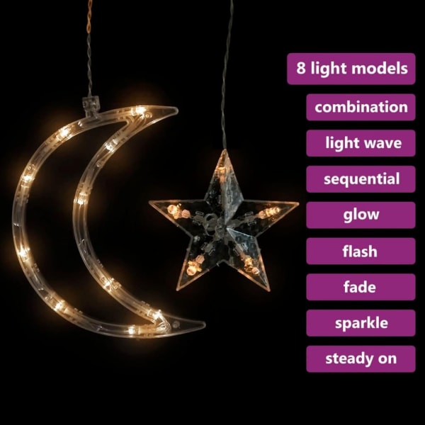 Valoverho tähdet ja kuut kaukosäädin 138 LED lämmin - Perfet white
