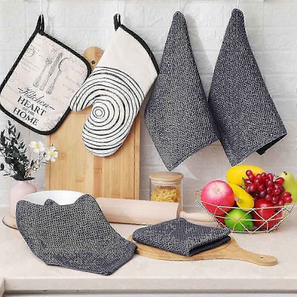6-pack 100% Bomull Frotté Köksdukar - Hängögla för Disk och Köksrengöring - Perfekt Dark gray 34*34cm