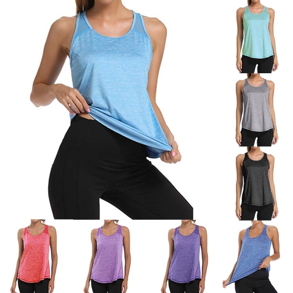 Naisten casual hihaton mesh ompeluinen jooga- fitness t-paita - täydellinen sky blue,S