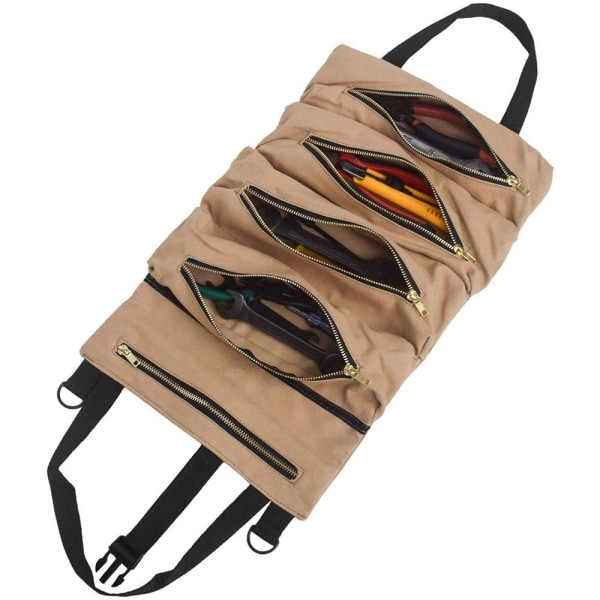 Stor værktøjstaske Voksbehandlet lærredsarrangør Komfortabel bæretaske brun - Perfet brown