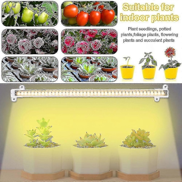 LED-växtlampa för inomhusbruk, fullspektrum solljus 42-288 LED-växtlampa med automatisk timer för hyllor, hydroponiska växter och suckulenter - Perfekt 2-Strip 30 cm