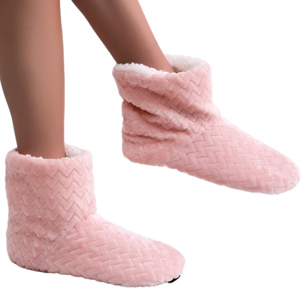 kvinnors tofflor plysch golv skor varma fleece strumpor skor - Perfet rosa 38-41