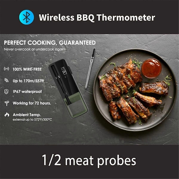 Trådlös Mat Kötttermometer Smart Digital Bluetooth BBQ Termometer för Kök Matlagning Ugn Grill-Perfet 1 Probes