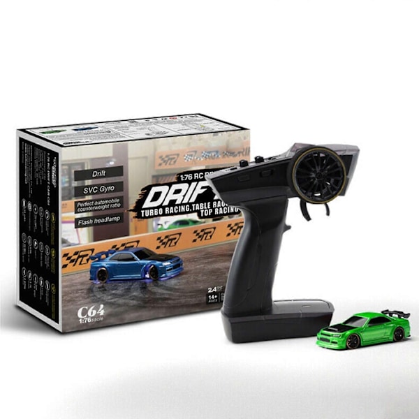 Turbo Racing 1:76 C64 Drift RC-bil med Gyro Radio Full Proportional Lekebil RTR kk-Perfet Green