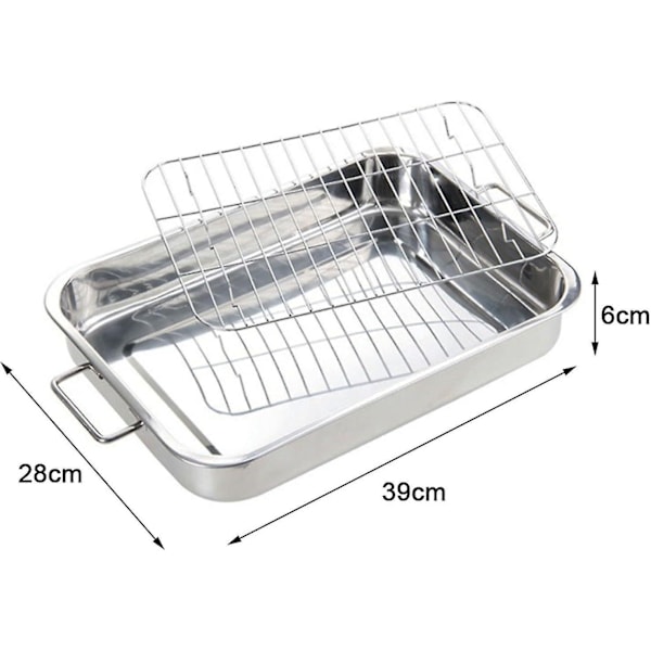 Rostfri Ugnspanna med Galler Bakplåt Rostningsform Köksredskap - q36-Perfet 39*28*6CM