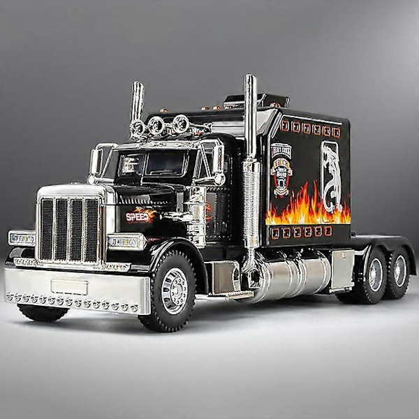 1:24 Peterbilt 389 Traktor Lastbil Legering Modellbil Leksak Diecasts Metall Gjutning Ljud och Ljus Bil Leksaker för Barn Fordon-Perfekt Black