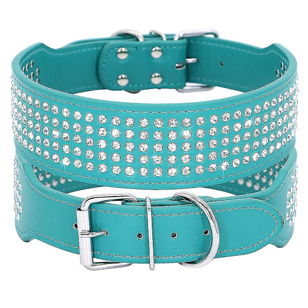 5 Rivin Rhinestone PU-Nahka Koiran Panta Diamante Bling Suurille Koirille 2.0\" leveä - Täydellinen Green M Neck 38-46cm