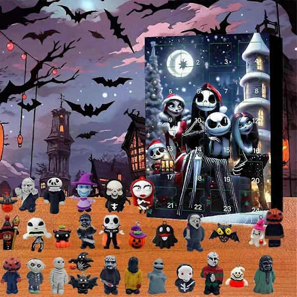 Halloween Nedtelling Adventskalender 2024, Mareritt Før Jul Adventskalender Blindboks, Skumle Dukke Horrorfigurer Gaver til Barn-Perfekt C