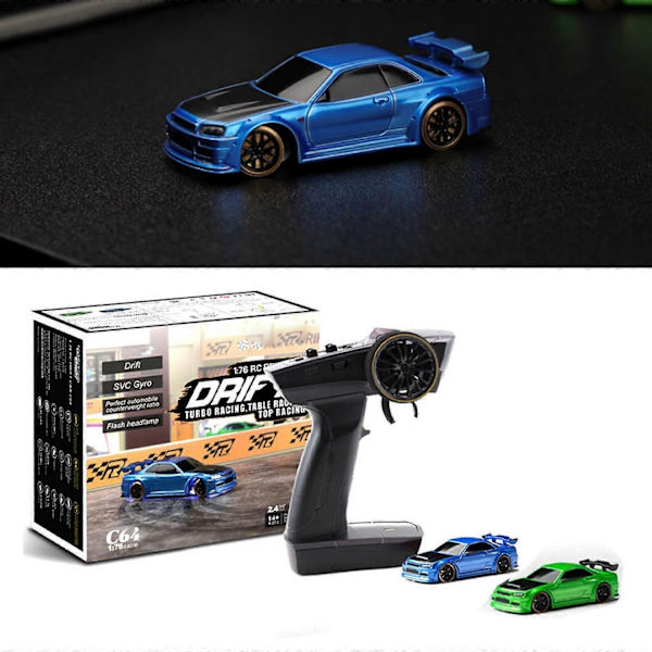 Turbo Racing 1:76 C64 Drift RC-auto gyro-ohjauksella, täysin verrannollinen, RTR-setti kk-Perfet Green
