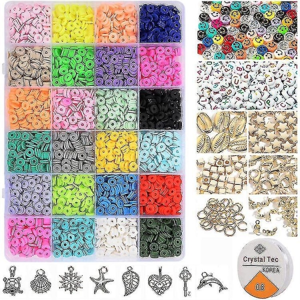 3600st Clay Flat Beads Polymer Clay Beads 24 Colors 6mm Round Clay Spacer Beads Lerpärlor för smycken - Perfet