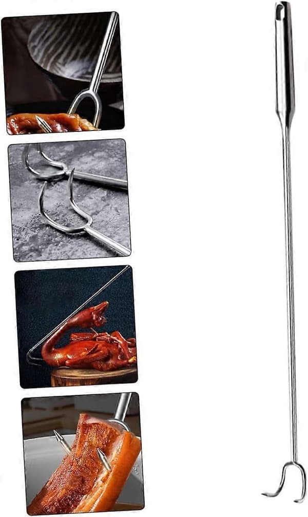 Grillspade med krok, rustfritt stål, sølv - Perfekt