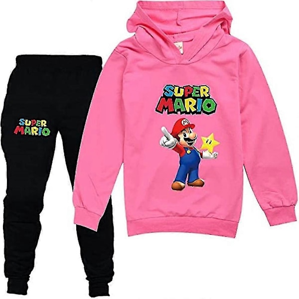 Lasten Super Mario Asusetti, huppari, collegepaita, housut, lenkkeilyhousut, verryttelypuku pojille ja tytöille -NMAOV-Perfet Pink 7-8 Years