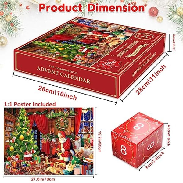 Adventskalender 2023 julpussel - tomten förbereder presenter, 24 lådor-008 pusselbitar för barn 1