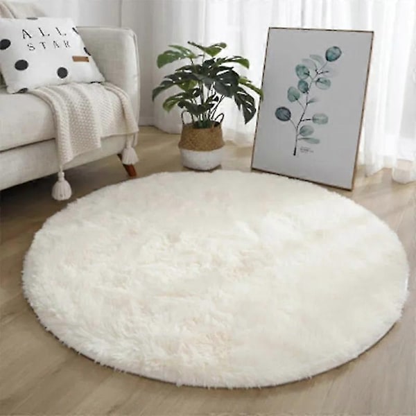 Plys Rundt Tæppe Bløde Hvide Tæpper til Stue Blød Boligindretning Soveværelse Børneværelse Dekoration Salon Tykt Luv Tæppe - Perfekt Khaki 60x60cm