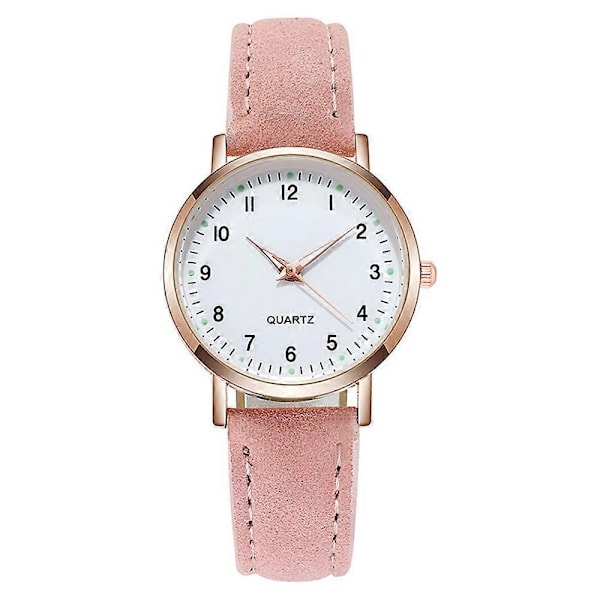 Damklocka Kvinna Liten Kvarts Analog Klocka Casual Läder - Perfekt Pink