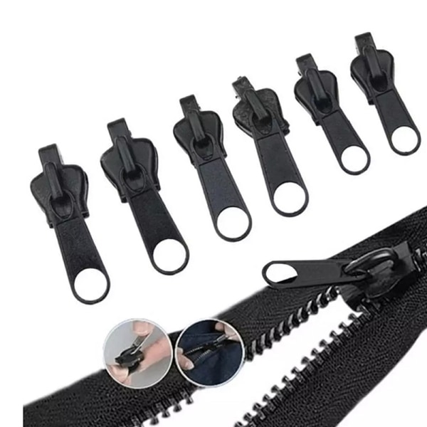 6 stk Instant Zipper Universal Instant Fix Zipper Repair Kit Rep - Perfet Black onesize