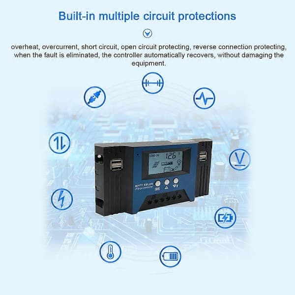 100A MPPT Solcelleladeregulator 12/24V Autofokus Solcellepanel Regulator Batteri Intelligent Regulator med 4 USB-utganger Justerbar - Perfekt 100A