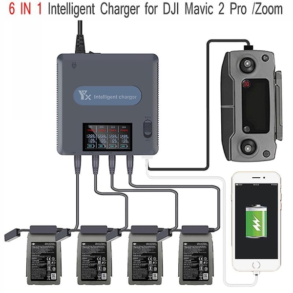 6 in 1 Quick Charger Hub Älykäs pikalaturi-akku-LED USB -latauskeskittimet power Dji Mavic 2 Pro/2 Zoom Drone - Perfet