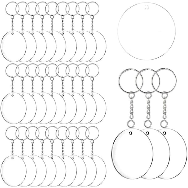 Akryl Transparent Circle Discs Nøkkelring, Dobbeltsidig dusk 30 stk - Perfet