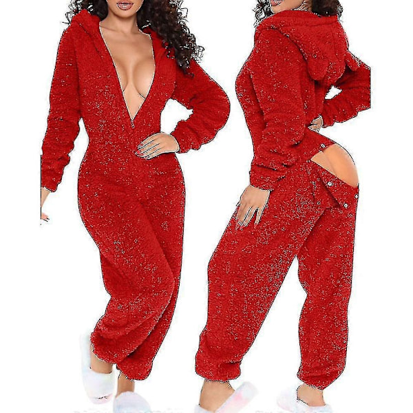 En-dels pyjamas lång varm borstad en-dels - Perfet red m