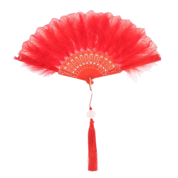 Lolita Feather Folding Fan Sweet Fairy Girl Dark Gothic Court - Perfet Red