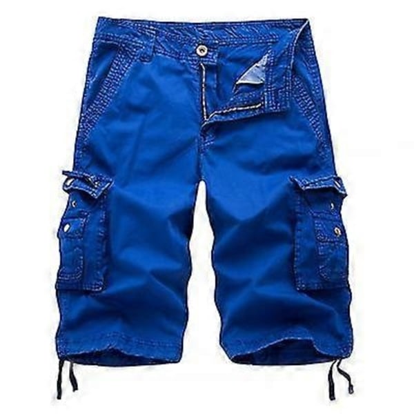 Bomuld Cargo Shorts Mænd 2023 Sommer Mænd Hær Militær Taktisk Homme Shorts Mandlige Casual Streetwear Multi-lomme Cargo Shorts-Perfet Blue 30