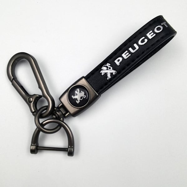 Læder Nøglering til Bil | Metal Finish | Robust Nøglering | Nøglering og Krogbeslag - Perfekt Silver Hardware Peugeot