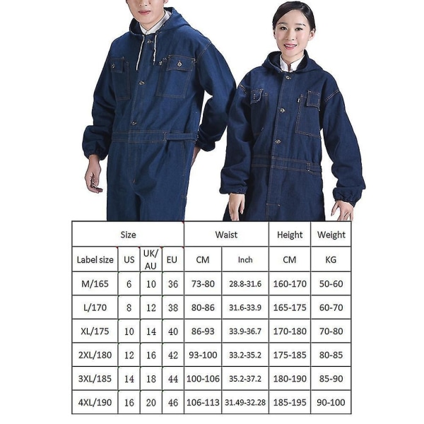 Arbeidstøy Kjeledress Denim Jumpsuit Herre Kvinner Fabrikkuniformer Arbeidsdress Langermet – Perfet 185