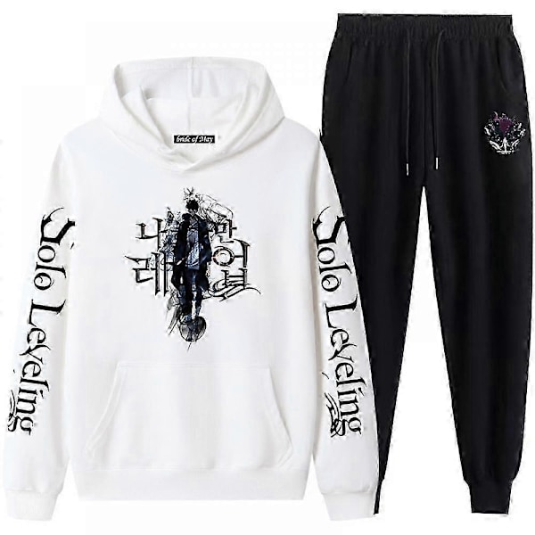 Anime Unisex Solo Leveling Cosplay Hættetrøje Bukser Træningsdragt Kostume Halloween Pullover Langærmet Sweatshirt Sort Hvid Hættetrøjer-Perfet 8 M