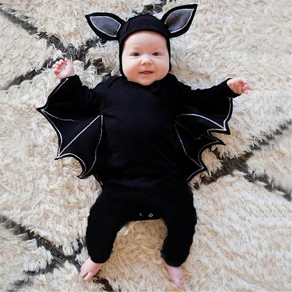 3-24 Måneder Baby Onesie Romper Halloween Party Cosplay Kostume Jumpsuit+hat med Ører Outfits Sæt Gaver-Perfekt Black 6-12 Months