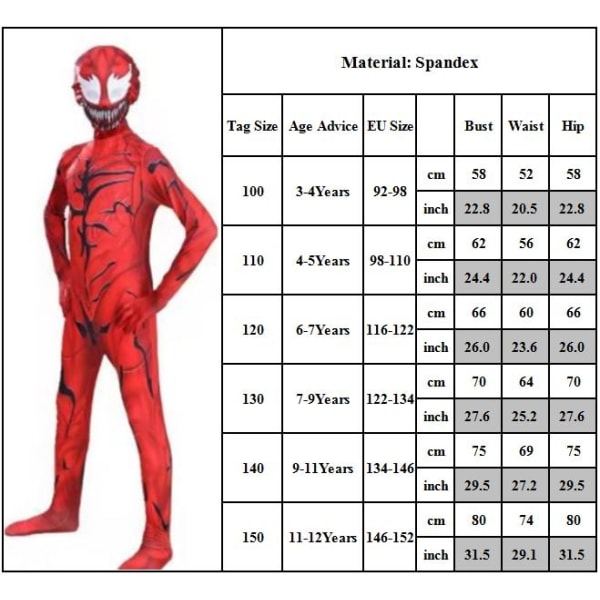 Kids Pojkar Red Venom Superhero Jumpsuit Halloween Cosplay - Perfet 4-5 Years