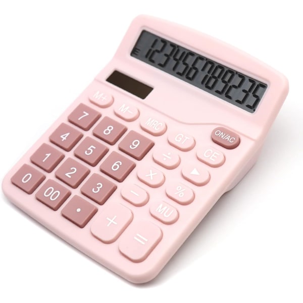Pink miniräknare, 12-siffrig skrivbordsräknare med stor LCD-skärm - Perfet