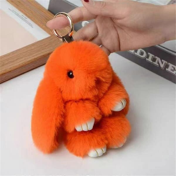 Söt Fluffig Kanin Plyschleksak Nyckelring Väska Hänge - Perfekt Bean paste color 15cm