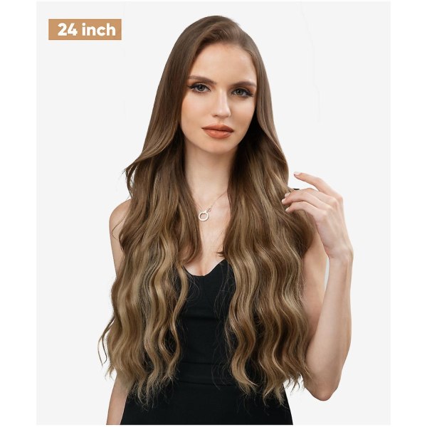 Halo Hair Extensions Usynlig tråd Bølget krøllete lange syntetiske hårstykker for kvinner Justerbart pannebånd - Perfet 12H24 24 inch