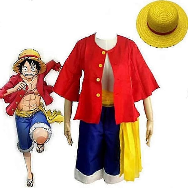 Vuxen D. Luffy Pirat Stråhattar Anime Manga Kostym Maskerad - Perfekt M
