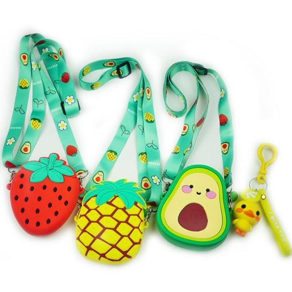 Creative Silikon Myntväska Avokado Tecknad Söt Strawberry Bag Silikon Barn Mini Tillbehör Diagonal - Perfet